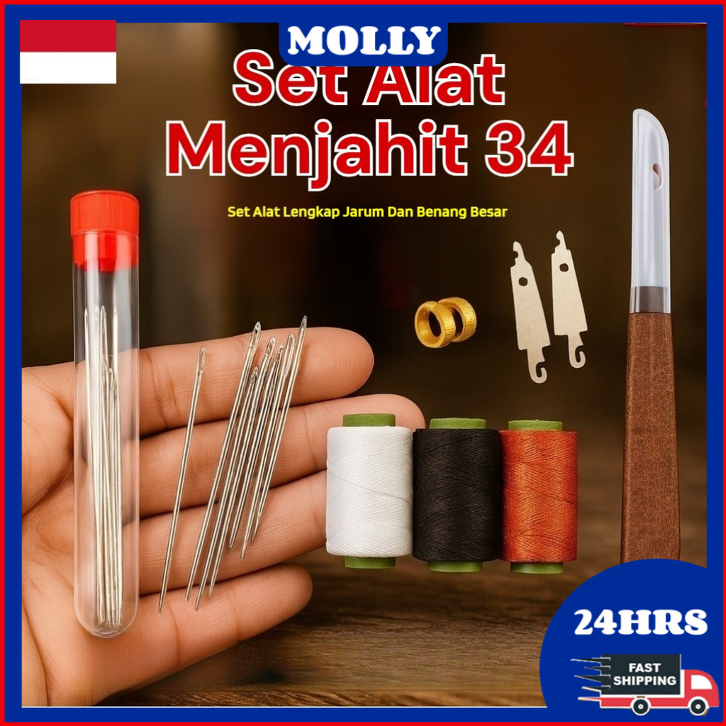 Pemasangan Benang Jarum Cepat  Set Alat Jahit 34 Buah / Jarum Besar + Benang Alat / Praktis Jahit Ja
