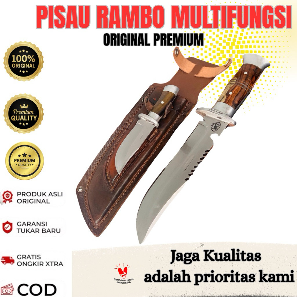 [ Pisau Survival Outdoors ] Pisau Rambo Baja Per Asli > Pisau Mewah Serbaguna
