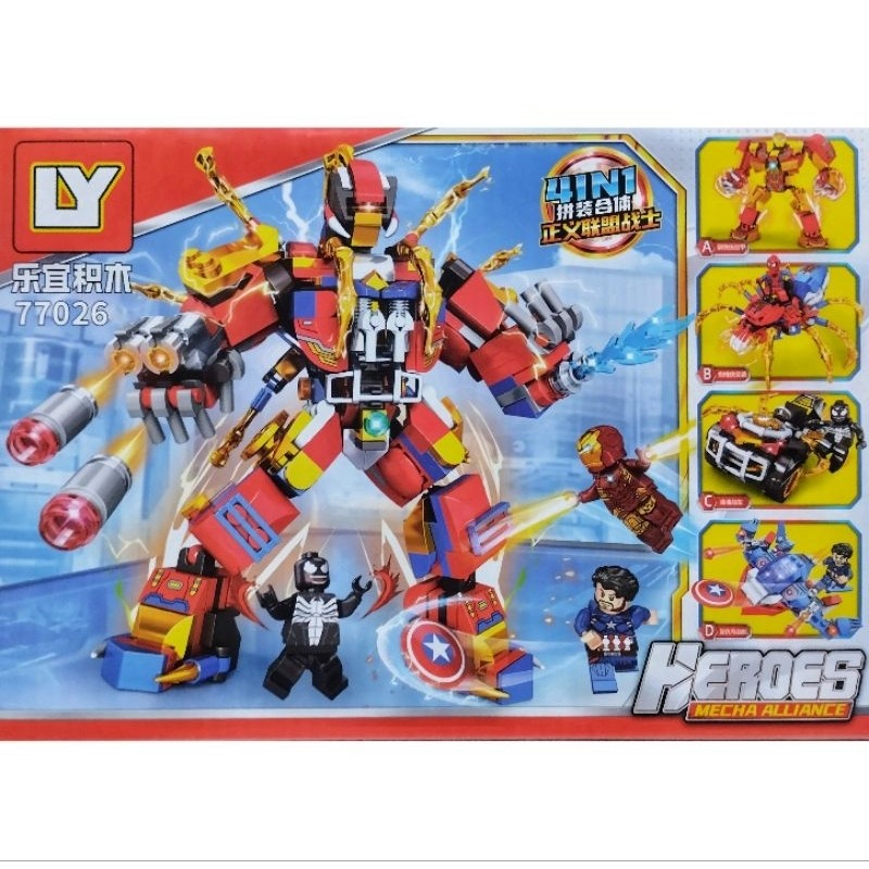 new galaxy yoys mainan anak brick robot pesawat mobil tempur laba laba PGM77026 iron man spiderman v