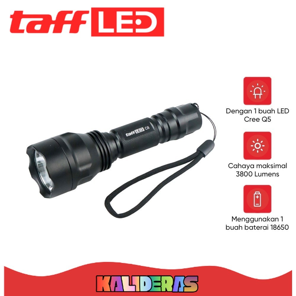 TAFFLED Senter LED Flashlight Waterproof Cree Q5 3800 Lumens - C8