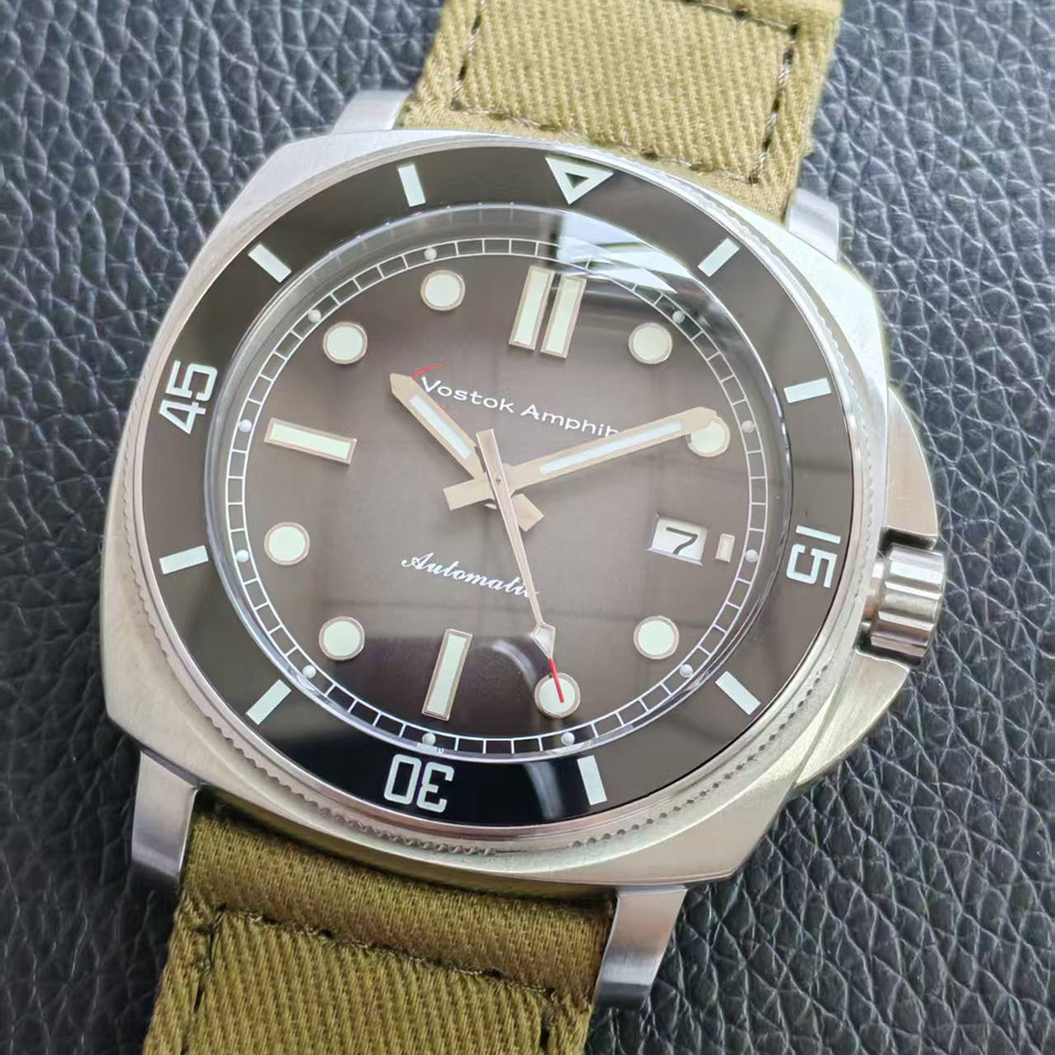 Vostok Amphibia Watch Men NH35 Mechanical Movement Sapphire Glass Canvas Watchband Wristwatch Male A