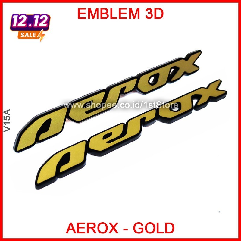 EMBLEM AEROX GOLD LOGO STICKER 3D YAMAHA AEROX155 155 NVX BADGE STIKER MEREK TIMBUL NOT ORI ORIGINAL