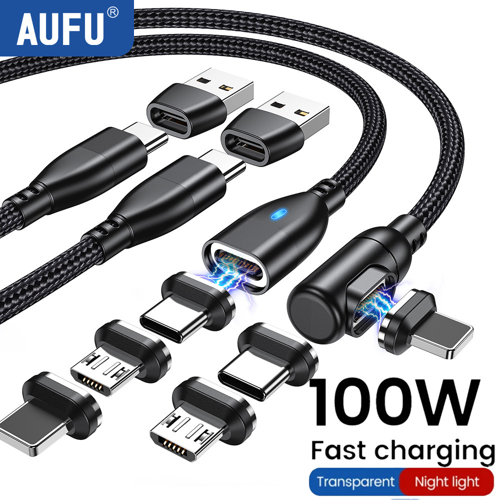 AUFU 2PCS 100W Magnetic Type C To USB C Cable PD 5A Fast arging 90 Degree Magnet Micro Type C Cable 