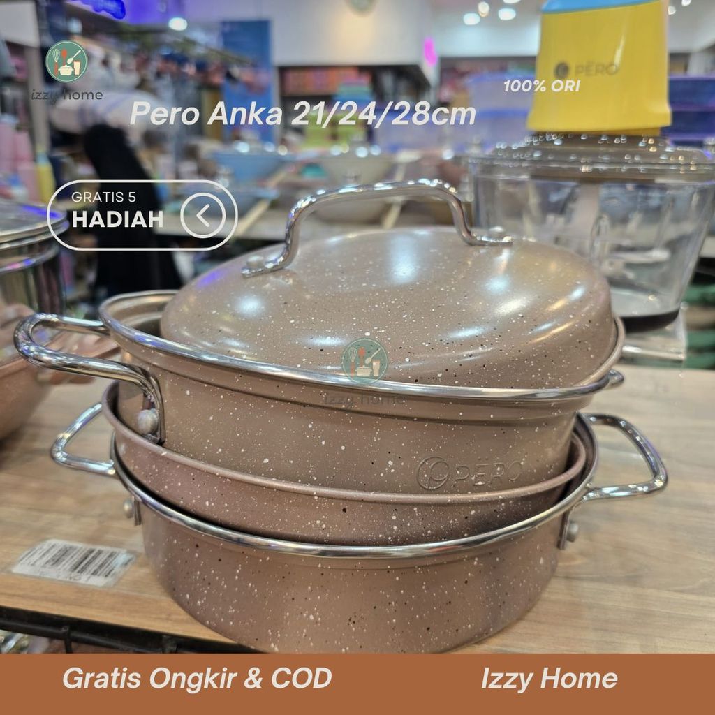 [Gratis 5 Hadiah] Pero Anka Wok Biogranite 2 Handle 21cm 24cm 28cm / Wajan Masak Anti Lengket