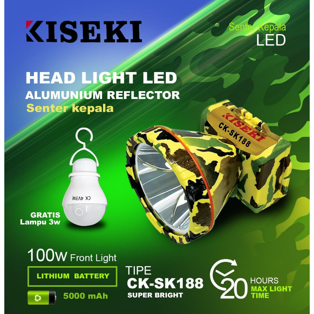 NEW Senter Kepala Kiseki CK-SK188 100W Putih Murah ORI