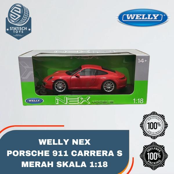 Nex welly Porsche 911 Carrera S Merah Skala 1:18 Welly Door Openable Mainan Diecast Original 100% Ba