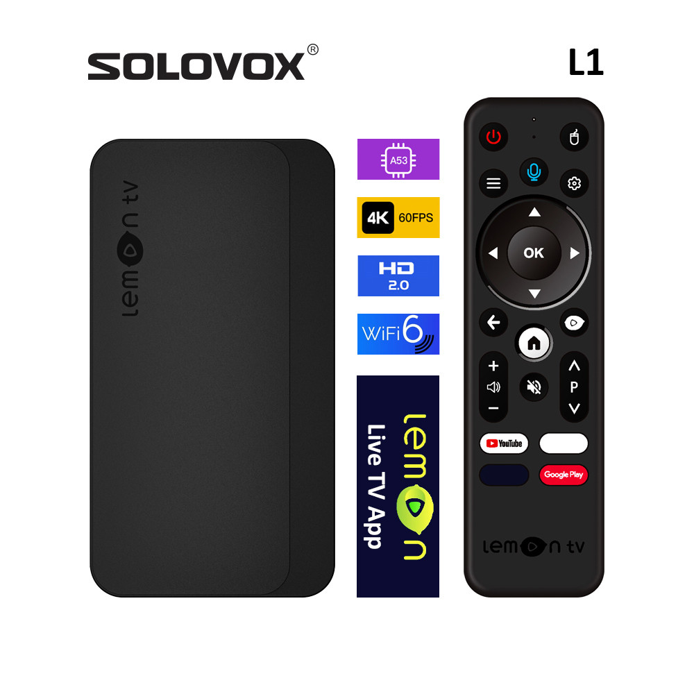 SOLOVOX L1 Android 10 STB Quad 4K WiFi6 Bluetooth 5.4 Voice Control YouTube Stalkermac Xtreamcodes M