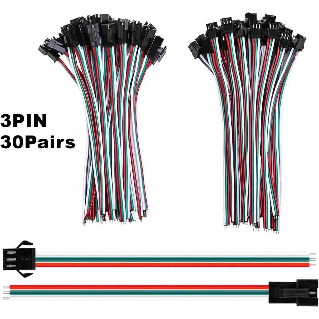 30 Pairs JST SM 3 Pin 15cm Connectors for WS2812B WS2811 WS2812 WS2814 SK6812 for WS2812B WS2811 WS2