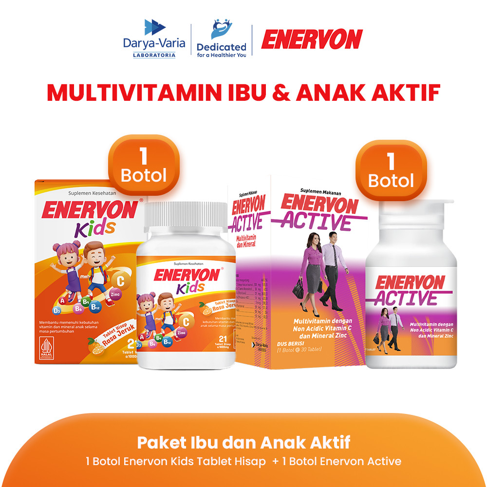 [BARU] Enervon Kids Tablet Hisap + Enervon Active -  Multivitamin Suplemen Kesehatan-Vitamin C, A, B