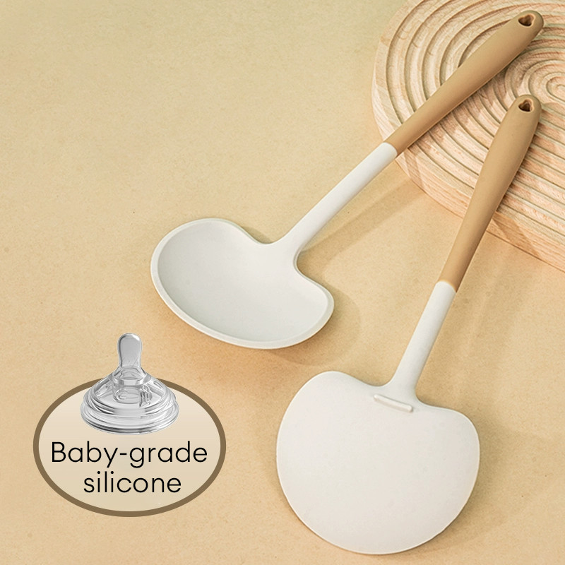 Apligod Jamur Silicone Spatula Spatula Kitchen 2-in-1 Sendok Spatula Genggam Panjang