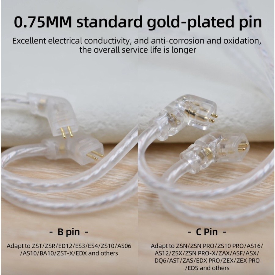PROMO>> Kabel KZ Upgrade OFC SILVER Plated Cable with Mic Pin Type C KZ ZSN ZEX EDX Pro X DQ6 Av-20
