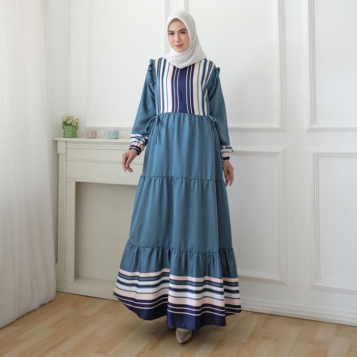 Layali - Kinara Dress Salur Setrip gamis casual Motif polkadot - Black, Reguler