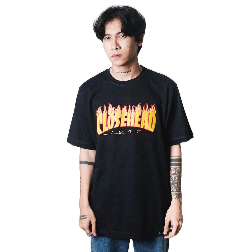 GVFI X Closehead T-Shirt Flame Heat Black Kaos Hitam