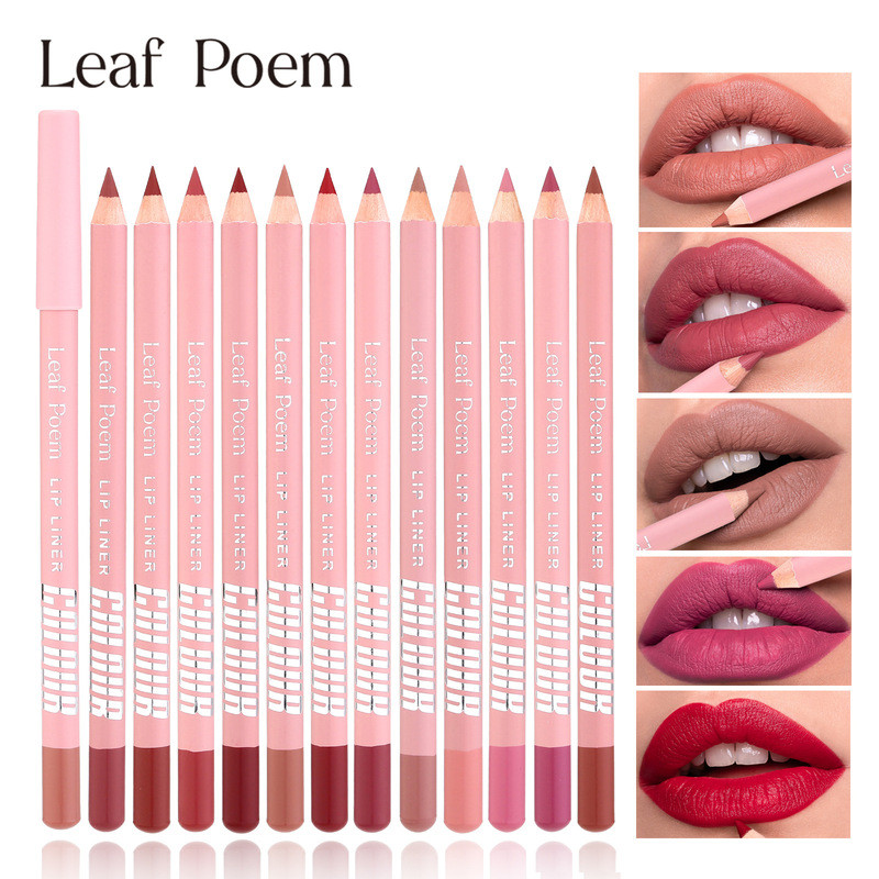 LEAF P0EM Makeup 12 warna Matte Mist Face Lips Liner untuk menguraikan bibir tahan lama tahan air li