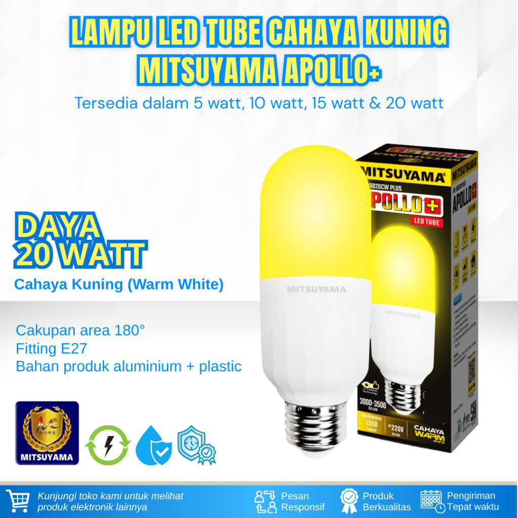 LAMPU LED TUBE APOLLO 20 WATT CAHAYA WARM WHITE LAMPU TUBE LED WARNA KUNING LAMPU TABUNG LED 20 WATT