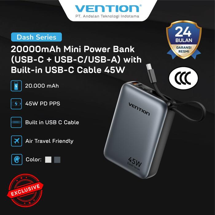 hot product vention powerbank dash series 20000mah built in cable usb c/lightning fast charging 35w