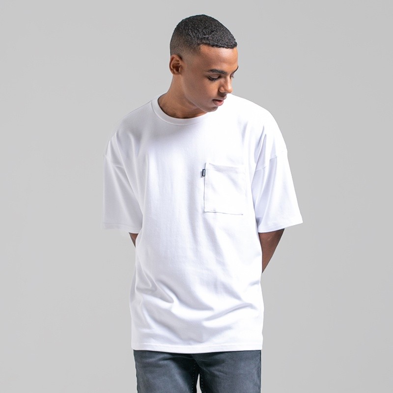 3Second Original Kaos Oversize Lengan Pendek Katun Tshirt Basic Polos Pocket Pria Putih 540922