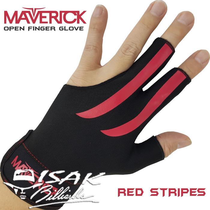 Maverick Glove - Red Stripe Open Finger Sarung Tangan Biliar Billiard