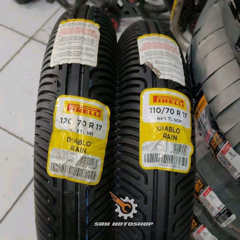 Sepasang Pirelli Diablo Rain 110/70-17 & 120/70-17 Radial Tipe Tubles Soft Compound