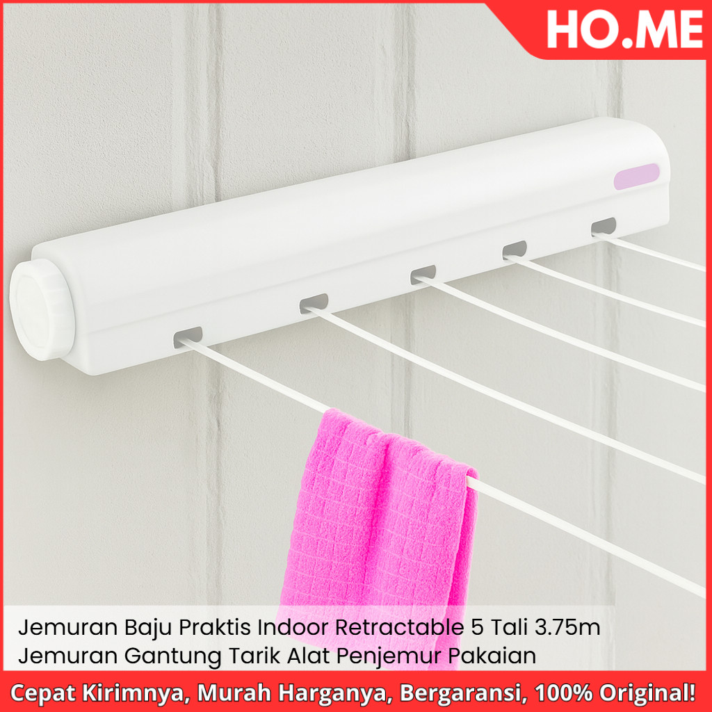 [HO.ME] Jemuran Baju Praktis Indoor Retractable 5 Tali 3.75M - Jemuran Gantung Tarik - Alat Penjemur