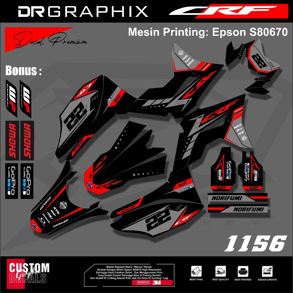 Decal CRF 150 Fullbody Aksesoris Supermoto Bisa Ganti Nomor Nama Dan Sponssor