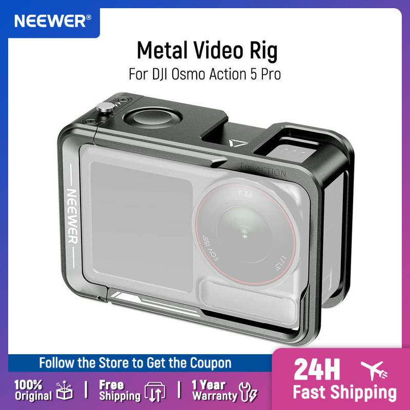NEEWER Cage for Action 5 Pro Metal Video Rig with Cold Shoe Shutter Button for DJI Osmo Action 5 Pro