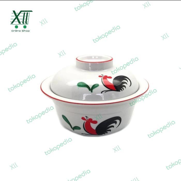 KOPIN Mangkuk Sup Keramik + Tutup AYAM JAGO 6,5 inch Mangkok SAPO TAHU