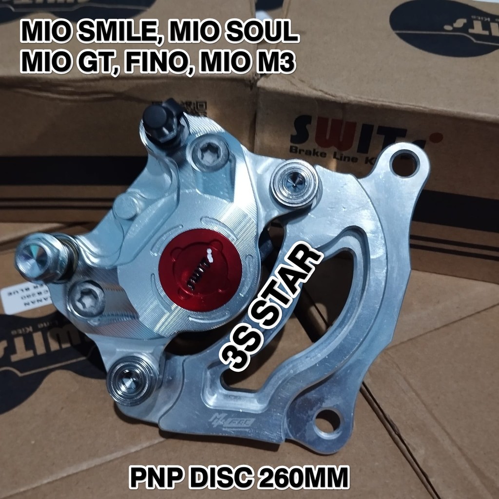 PAKET KALIPER SWITS 2 PISTON + BAUT DISC 2PCS + BREKET MIO FINO  PNP DISC 260MM