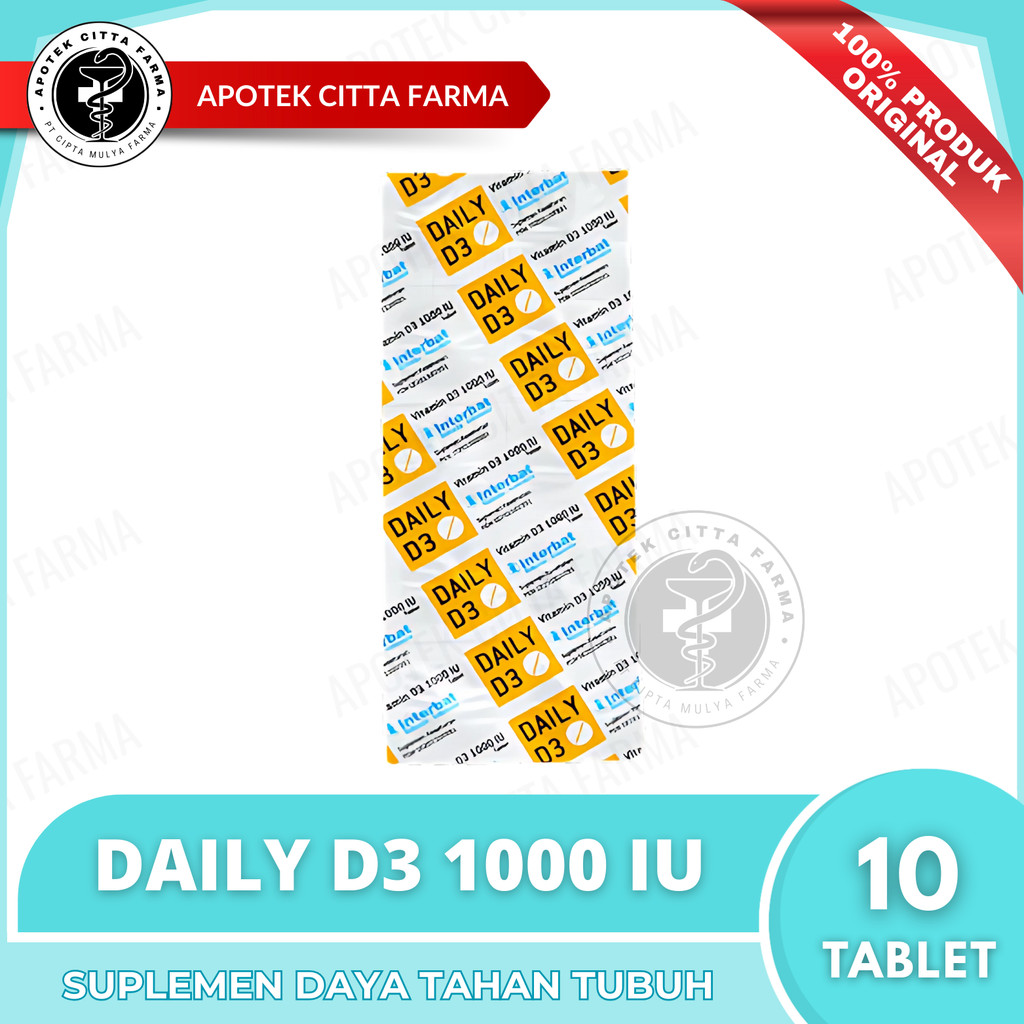 Daily D3 1000 Tablet Per 1 Strip @10 Tablet - Suplemen D3 1000 IU Untuk Memenuhi Kebutuhan Harian Da
