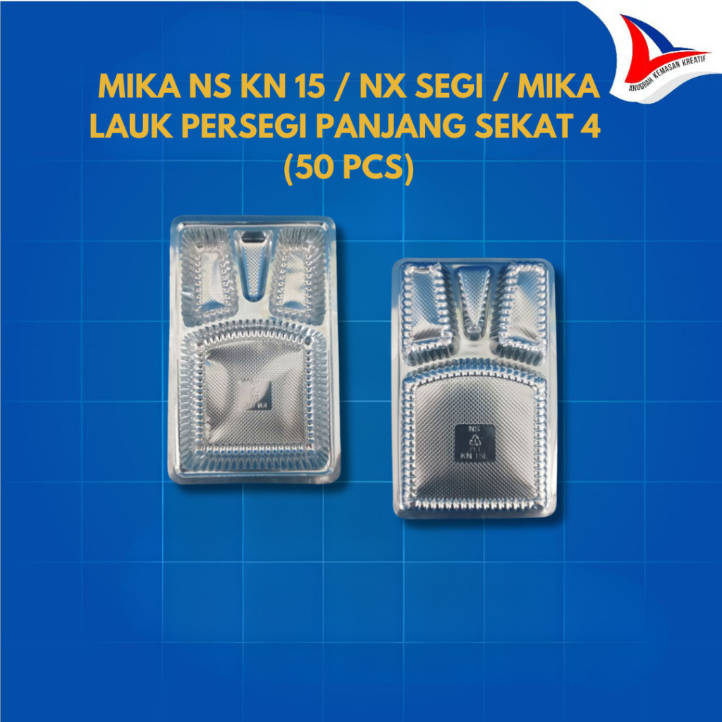 Mika Ns Kn 15 / Nx Segi / Mika Lauk Persegi Panjang Sekat 4 isi 50 pcs Promo Cod Murah