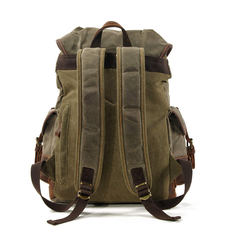 Heavy Duty Vintage Rucksack Waxed Canvas Computer Travel Pack Waterproof Men's Hiking Motorcycle Mou
