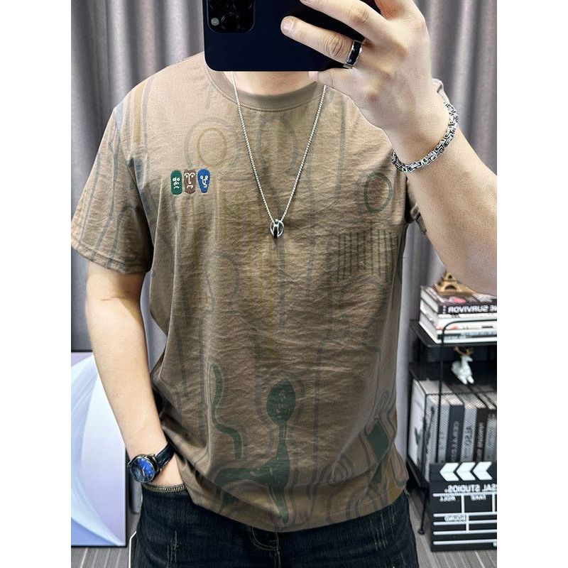 Kaos lengan pendek Hemp kaos leher bulat baru leher bulat pria setengah lengan