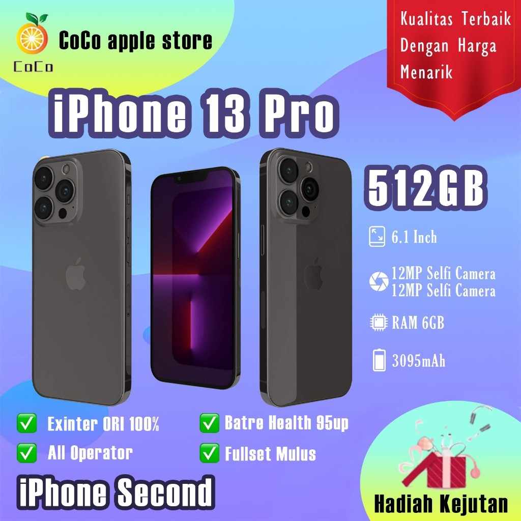 iPhone 13Pro 512GB Second Bekas Original100% Fullset 6.1"OLED-Ori Mulus Normal Hp 3uTools All Green