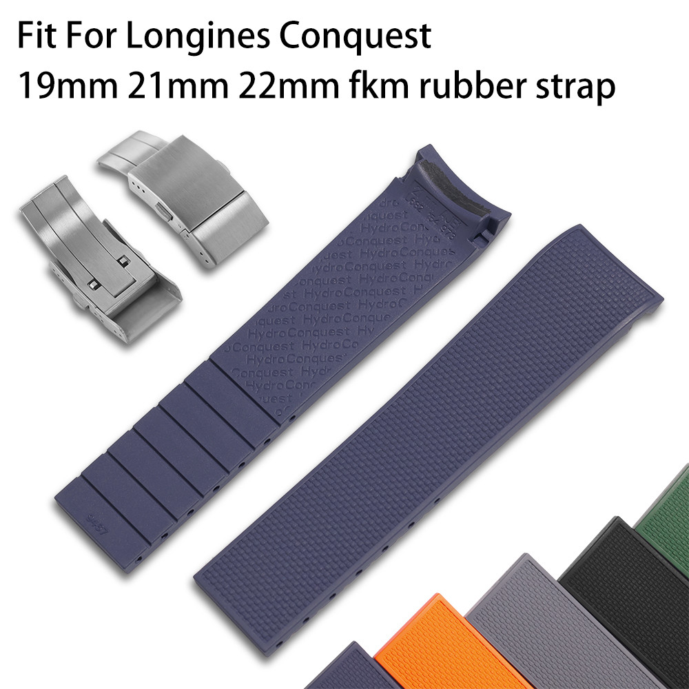 Replacement FKM Rubber watch strap for Longines Conquest - 19/21/22mm fluororubber Men's ving strap