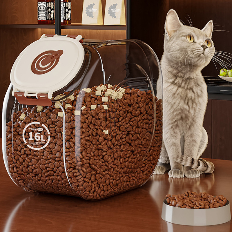 5/10kg Large Capacity Cat Dog Food Storage Container Airtight Sealing Transparent Dry Cat Food Box w