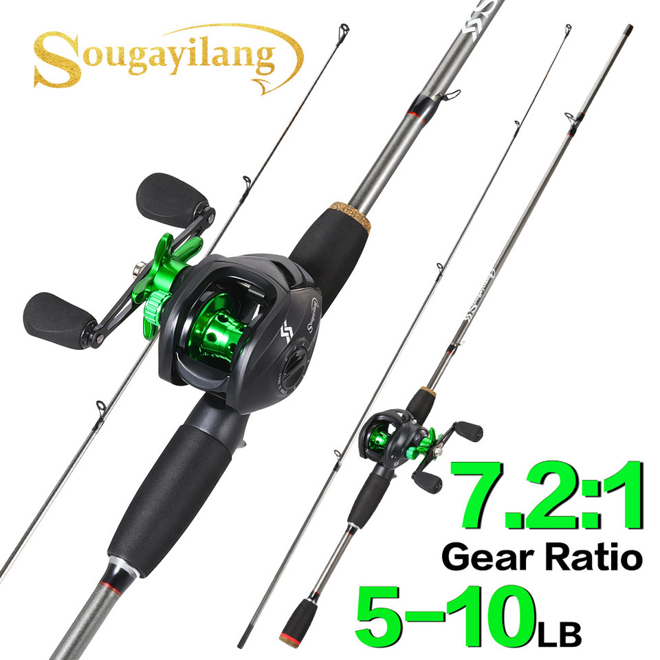 Sougayilang Bait Casting Fishing Rod and Fishing reel Full Kit 2Section Glass Fiber Fishing Pole Max