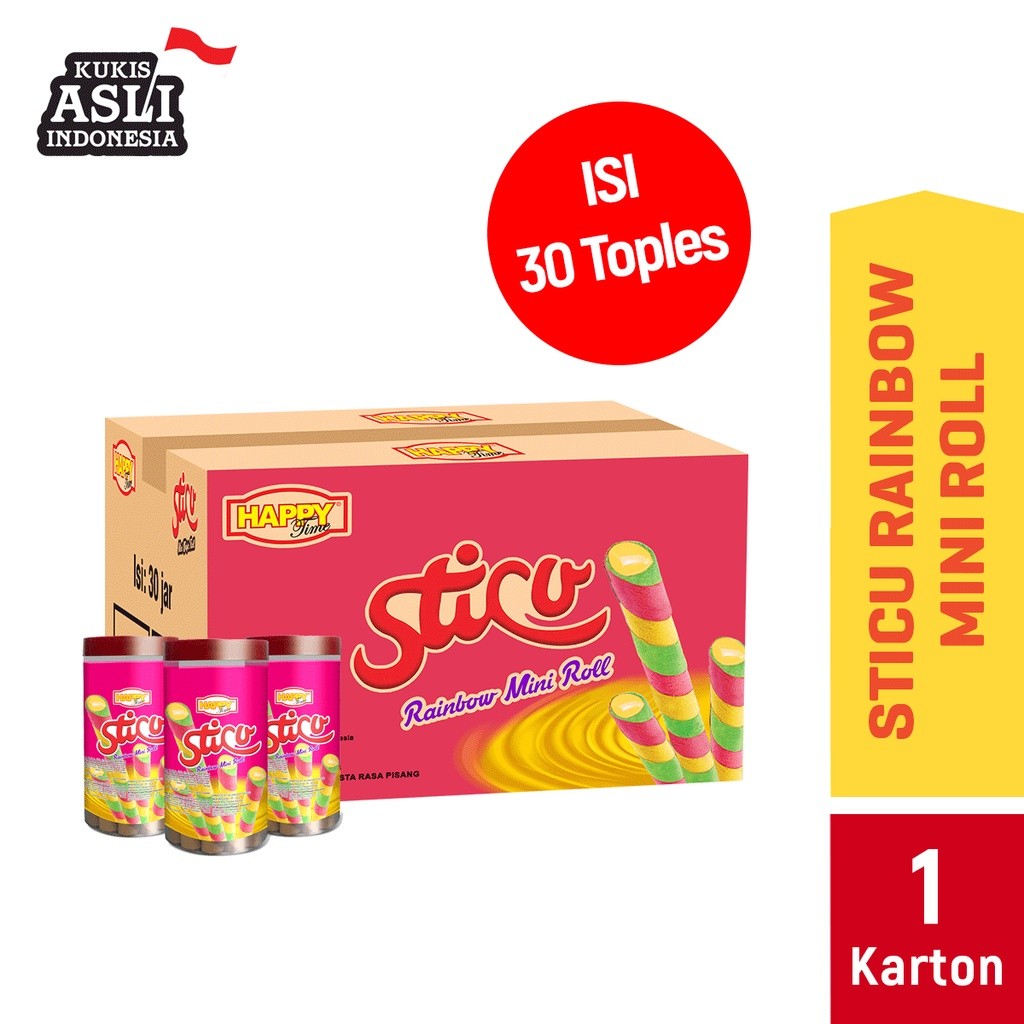 newHappy Time Astor Sticu Wafer Mini Roll Rainbow (1 Karton isi 30 Toples)