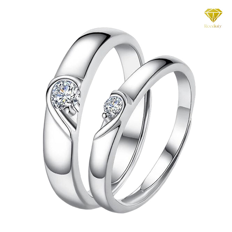 Cincin Couple Perak Kawin Couple Nikah Hadiah Pernikahan Adjustable Tunangan Cincin Titanium Berlian