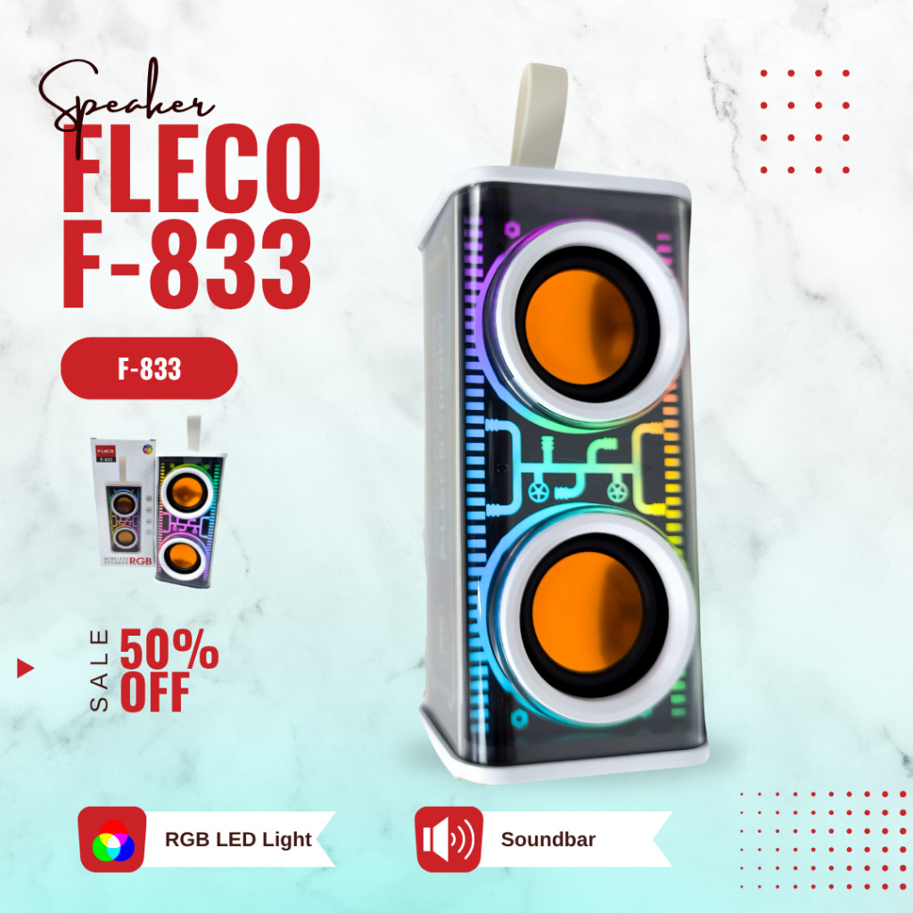 BARU Speaker Wireless LED RGB Portable Fleco F-833 Super Bass BT FM AUX  Bluetooth