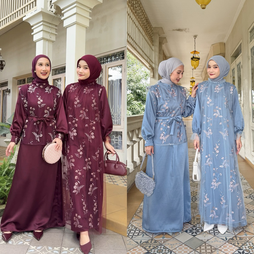 COD Dezhaf - Aruna Dress Satin / Dress Brukat / Dress Tile Garden / Dress Lebaran