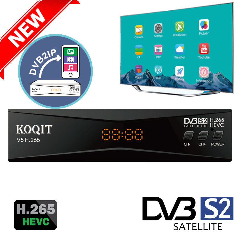 Koqit V5H DVB2IP H.265 Satellite Receiver DVB-S2 HEVC Receptor  Decoder Mirror Screen MeeCast TV Rec
