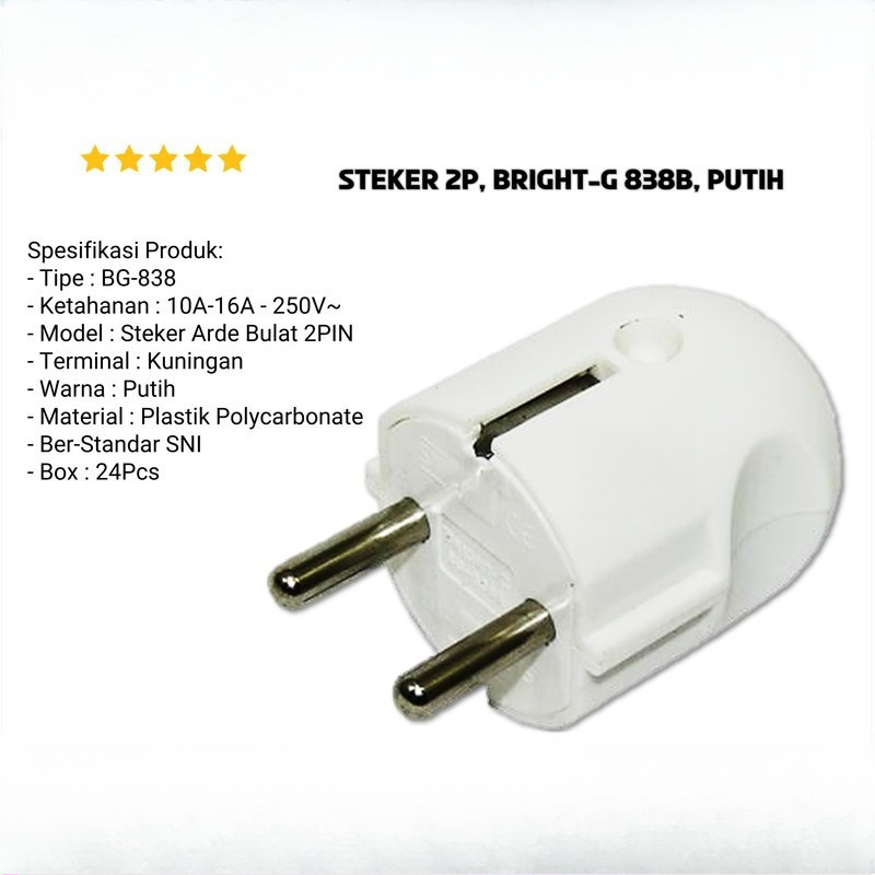 BRIGHT G STEKER BULAT LISTRIK BG838HC BG 838 STEKER ARDE NULATLISTRIK Colokan Arde Bulat Warna Putih