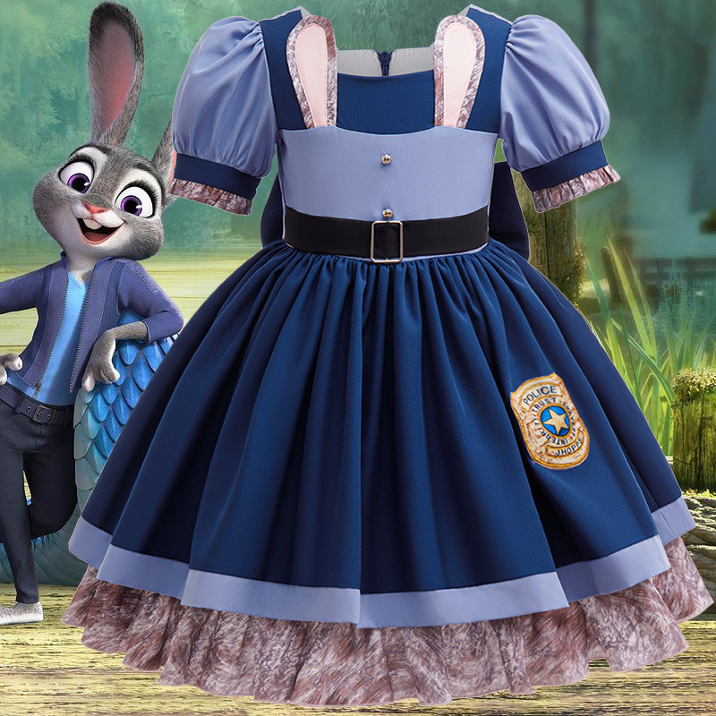 New cosplay Zootopia2Officer Judy cos Children's Bunny Dress Birthday Dress