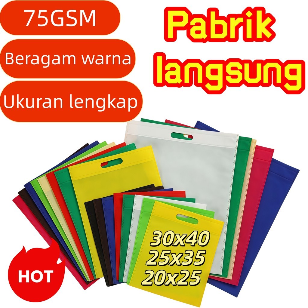 20PS Tas Spunbond Polos Oval Goodie Bag Hajatan Hadiah Kantong Kain Ukuran Tas Souvenir 20x25 25x35
