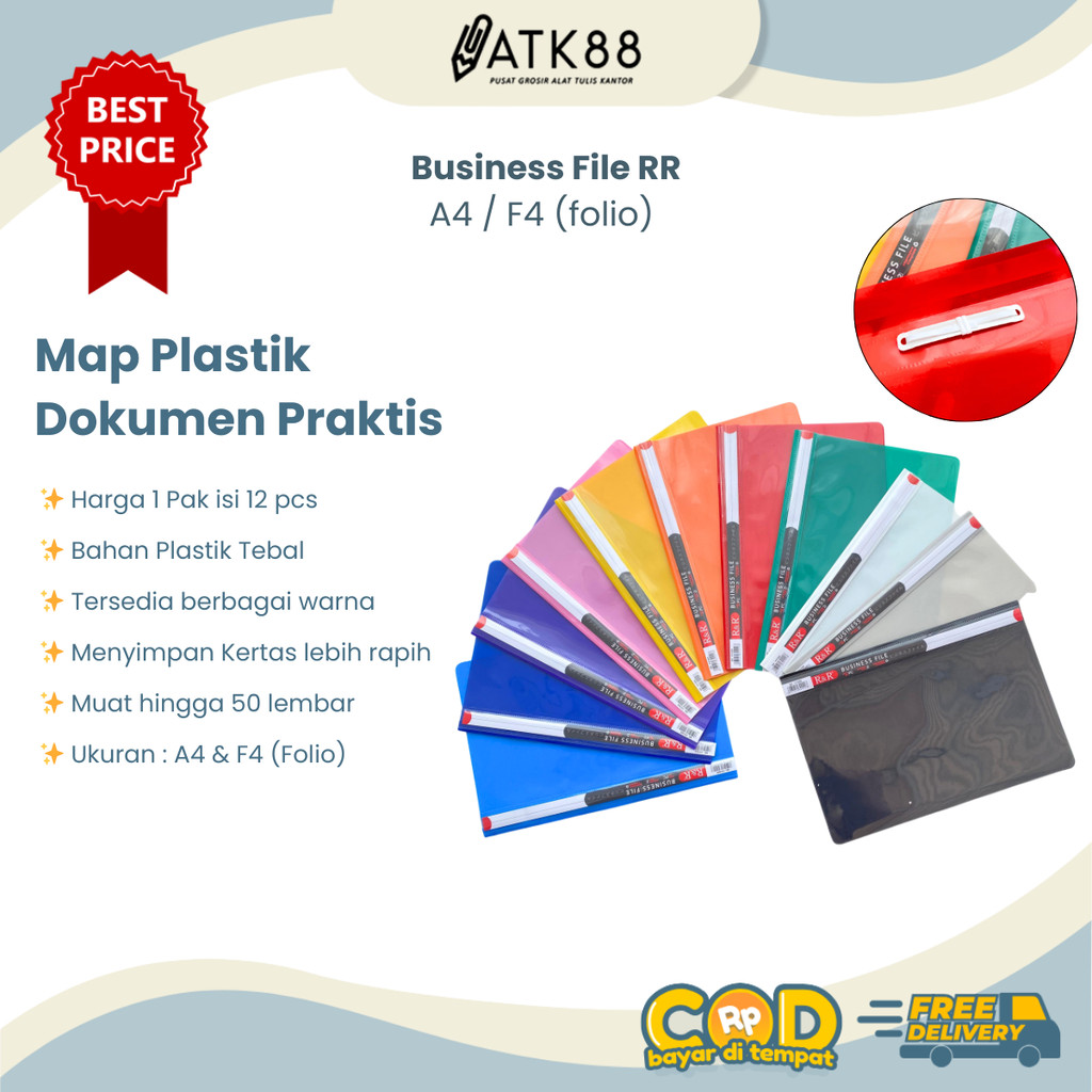 [ATK88] 1 PAK Map Business File / Dokumen Plastik Snelhecter RR A4 isi 12 pcs