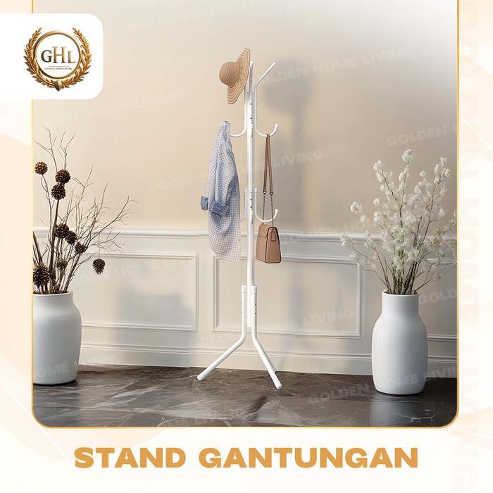PROMO  GHL - Coat Rack Stand Rak Gantungan Hijab, Mukena, Jaket, Tas dan Topi Bahan Besi - PUTIH