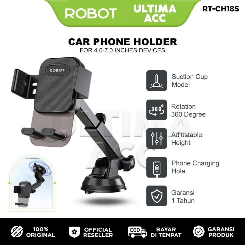 [ RTCH18S HOLDER MOBIL ]- ROBOT Holder HP Mobil Phone Stand RT-CH18S Car Handphone Dudukan Mount Kac