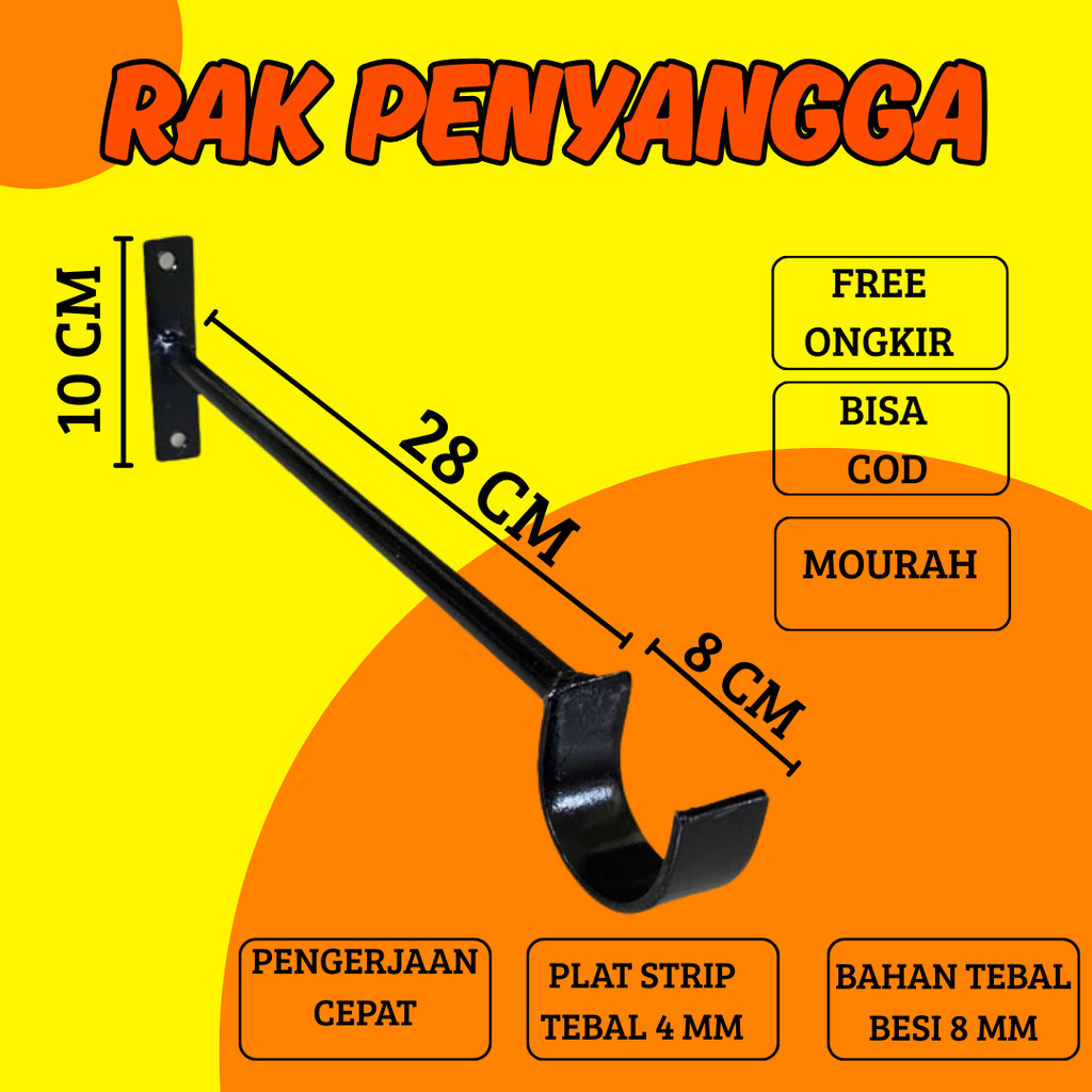 siku besi penyangga jemuran baju tempel dinding. gantungan hanger serbaguna