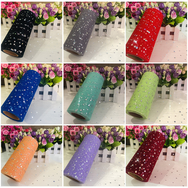 ACC260 Aksesoris Pita Roll PTAR (15cm*10yards) Kain Jaring Polyester Glitter Manik Tulle Tile Brokat