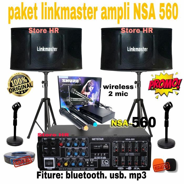 1 paket karaoke rumahan linkmaster ampli Equalizer nsa560 mic wireless